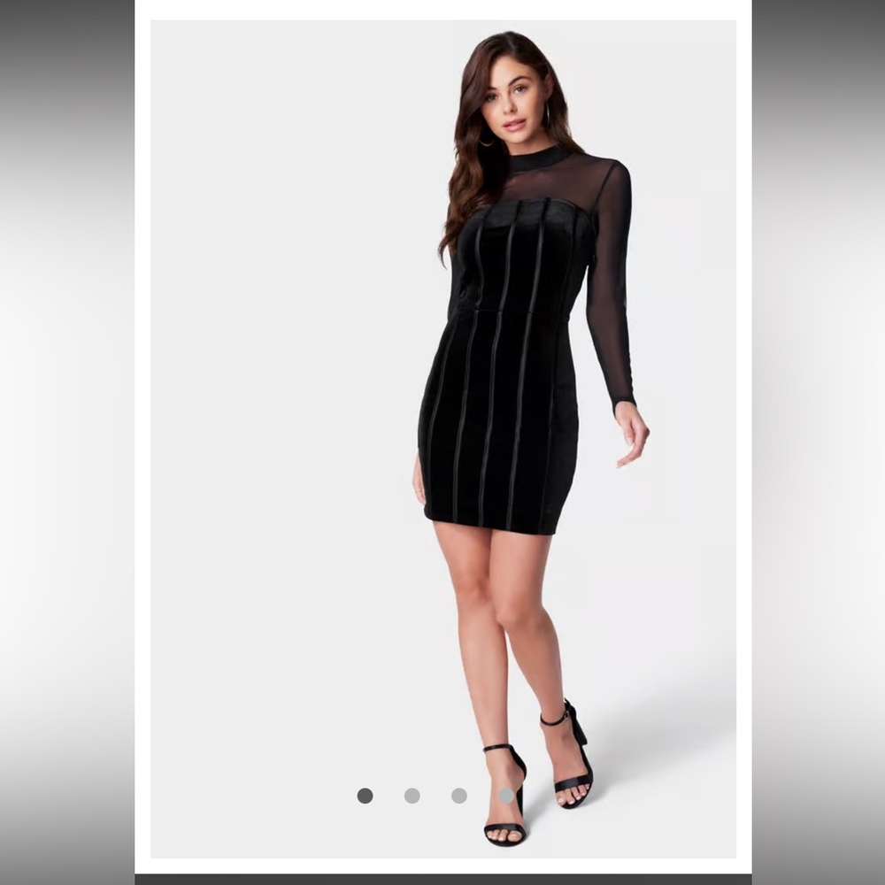 BEBE MESH AND VELVET BODYCON DRESS